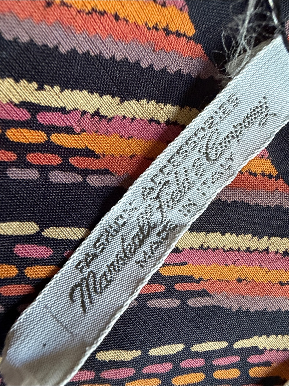 VTG Marshall Field’s Italian Geometric Scarf Black, orange, purple, pink, cream - Picture 9 of 16
